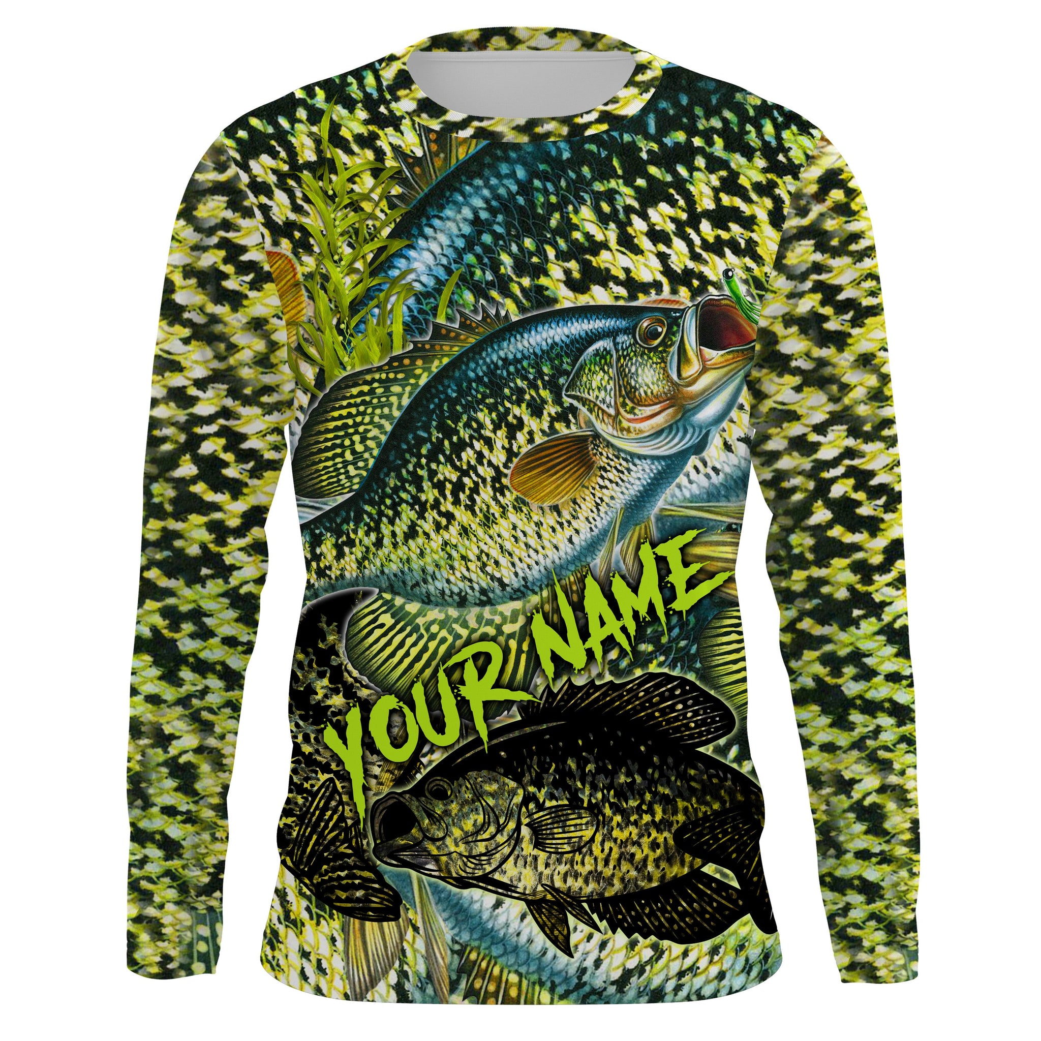 Personalized Crappie Fishing jerseys, Crappie green scales long sleeve fishing shirts uv protection NQS3654