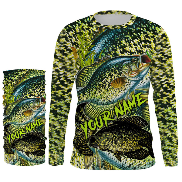 Personalized Crappie Fishing jerseys, Crappie green scales long sleeve fishing shirts uv protection NQS3654