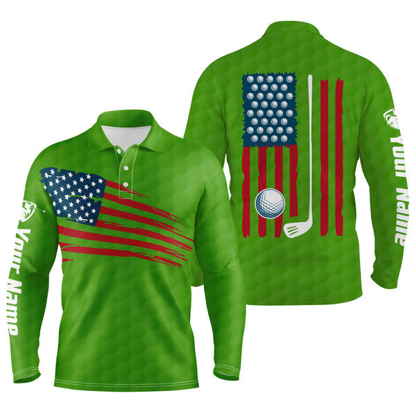 Mens golf polo shirt American flag patriotic golf shirts custom name golf gifts for men | Green NQS4790