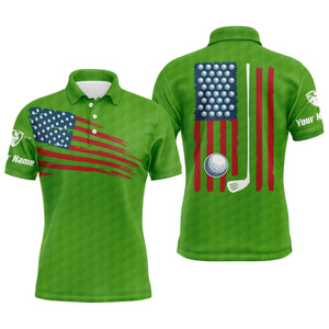 Mens golf polo shirt American flag patriotic golf shirts custom name golf gifts for men | Green NQS4790