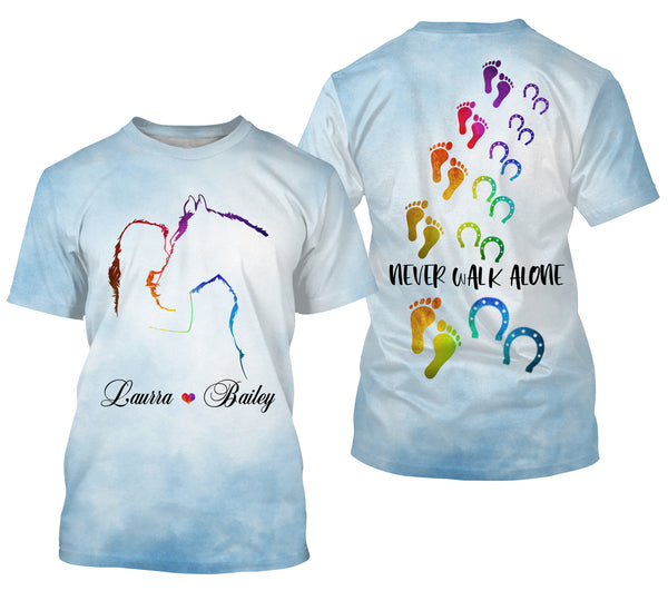 Never walk alone horse shirt for girl horse women Customize Name 3D All Over Printed Shirts Personalized gift For Horse Lovers NQS2712