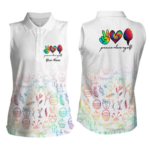 Womens sleeveless polo shirts custom watercolor peace love golf, Easter golf shirt for women NQS5062