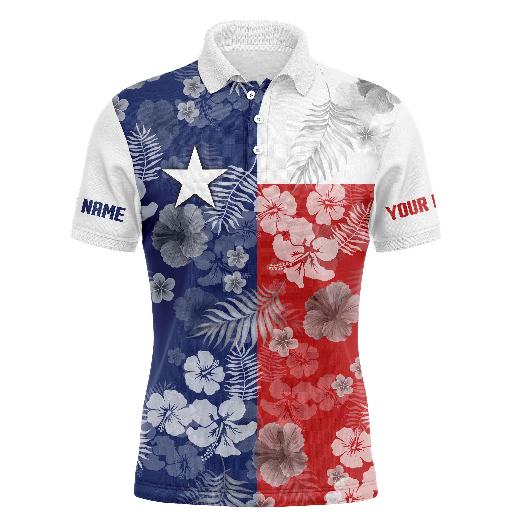 Mens golf polo shirts Texas flag patriotic tropical floral custom name team golf shirts for men NQS5065