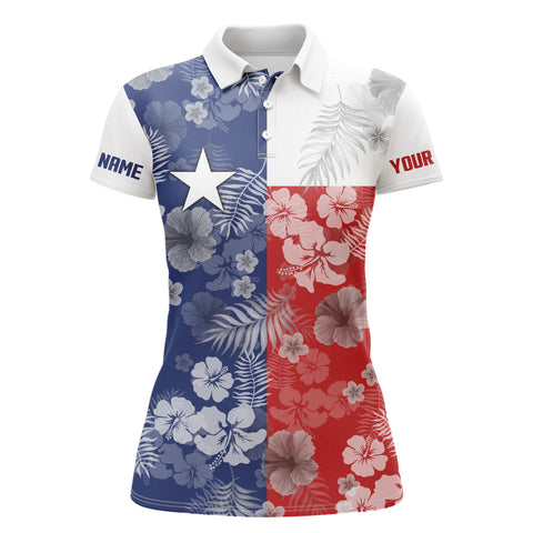 Womens golf polo shirts Texas flag patriotic tropical floral custom name golf shirts tops for women NQS5065