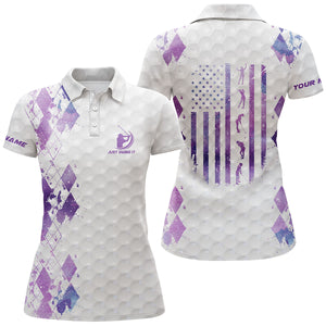 Women golf polo shirt Just swing it American flag patriotic custom name purple galaxy women golf shirt NQS3674