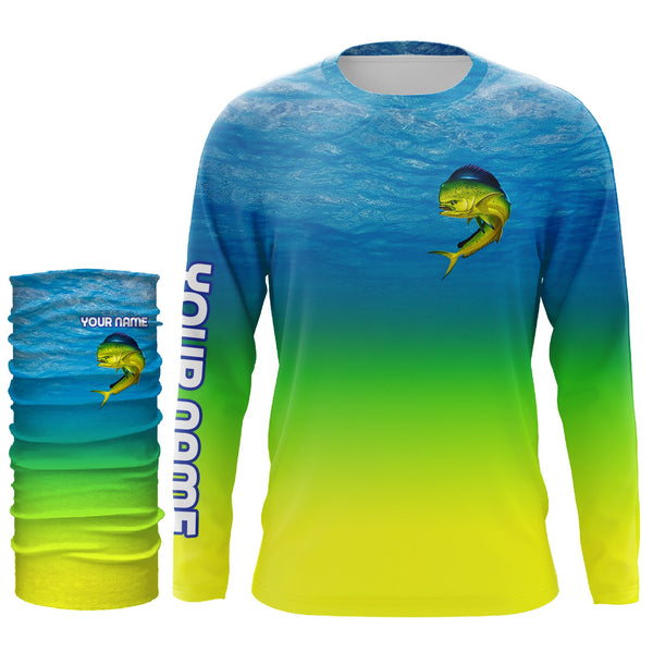 Mahi-mahi Dorado fishing green scales blue water camo Custom Name UV protection UPF 30+ fishing jersey NQS3678