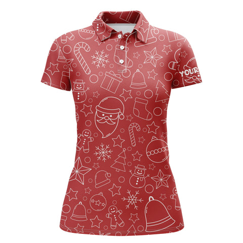 Womens golf polo shirt custom name beautiful red Xmas pattern, Christmas gifts for golf lovers NQS4437