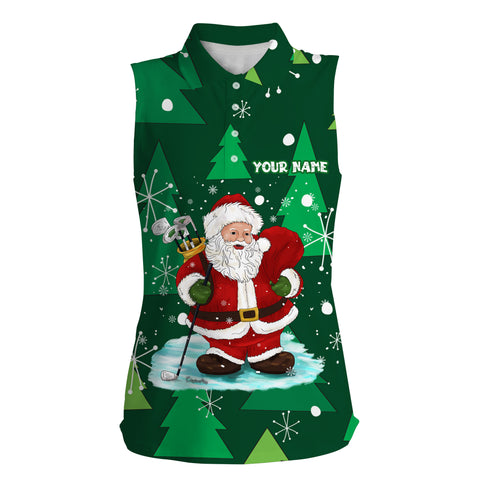 Womens sleeveless polo shirt custom Santa golf Christmas tree winter forest pattern, golf gifts NQS4438