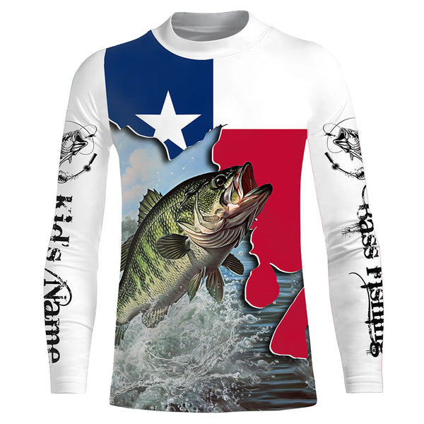 Texas Bass fishing UV protection Custom name long sleeves fishing shirt for adult and Kid NQS2714