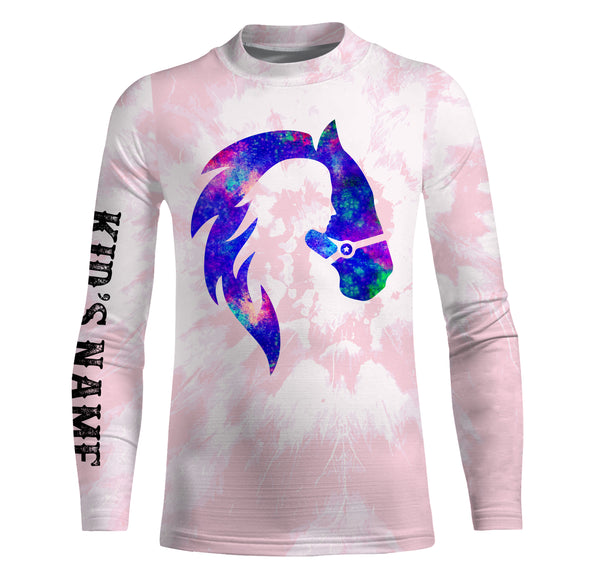 Girl riding horse pink tie dye purple Custom Name 3D All Over Printed Shirts Personalized horse shirt NQS3119