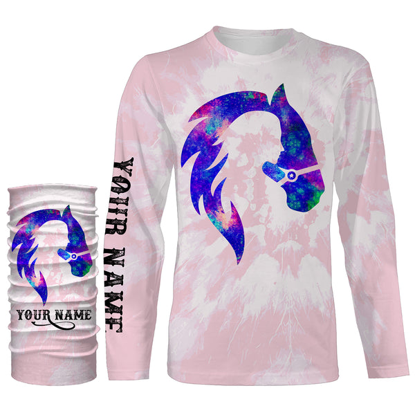 Girl riding horse pink tie dye purple Custom Name 3D All Over Printed Shirts Personalized horse shirt NQS3119