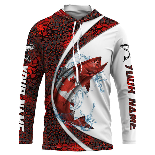 Canadian Flag Chinook Salmon Fishing Custom Long Sleeve Fishing Shirts, Salmon Fishing Jerseys IPHW4357