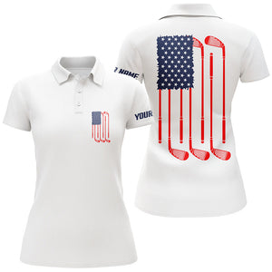 Women golf polo shirt American flag golf clubs custom patriotic white womens golf shirt, golfing gifts NQS5840