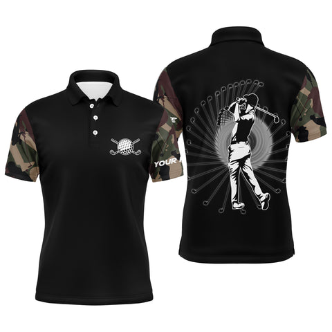 Personalized camo black golf polo shirts for men long sleeve golf shirts cool golf gifts NQS3366
