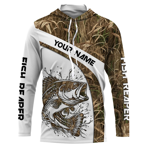 Largemouth Bass Fishing Tattoo camouflage UV protection Custom name long sleeves fishing apparel jersey NQS764