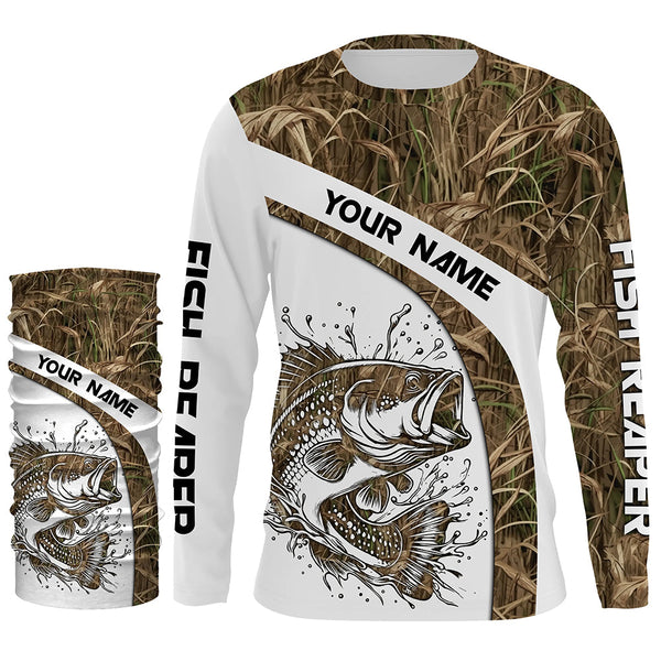 Largemouth Bass Fishing Tattoo camouflage UV protection Custom name long sleeves fishing apparel jersey NQS764