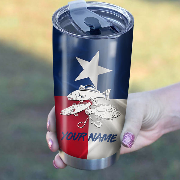 1PC Texas Slam Redfish Puppy Drum, Speckled Trout, Flounder Customize name Stainless Steel Tumbler Cup Personalized Fishing gift fishing team - NQS758