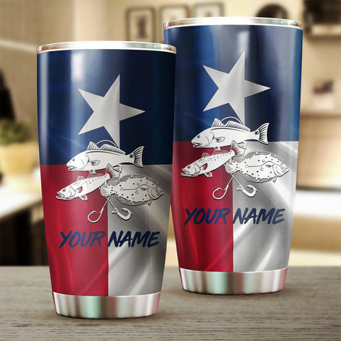 1PC Texas Slam Redfish Puppy Drum, Speckled Trout, Flounder Customize name Stainless Steel Tumbler Cup Personalized Fishing gift fishing team - NQS758