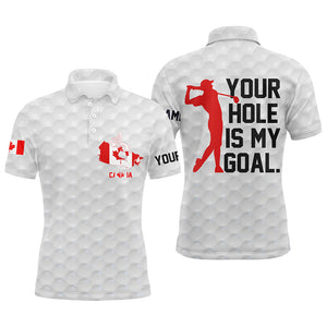 Mens golf polo shirt custom name Canada flag mens patriotic polo shirts your hole is my goal golf gift NQS5374