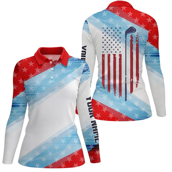 Red white and blue American flag Womens golf polo shirt custom patriotic polo shirts golfing gift NQS5375