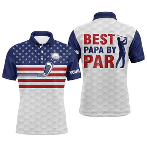 American flag patriotic Mens golf polo shirt custom white best papa by par fathers day golf gifts NQS5379