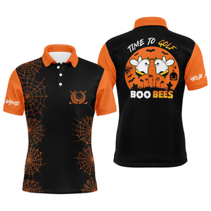 Funny black orange Halloween golf shirt custom name mens golf polo shirt - Time to golf boo bees NQS4028