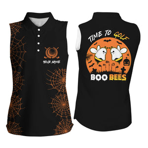 Funny black orange Halloween golf shirt custom name Womens Sleeveless polo shirt Time to golf boo bees NQS4028