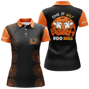 Funny black orange Halloween golf shirt custom name women golf polo shirt - Time to golf boo bees NQS4028