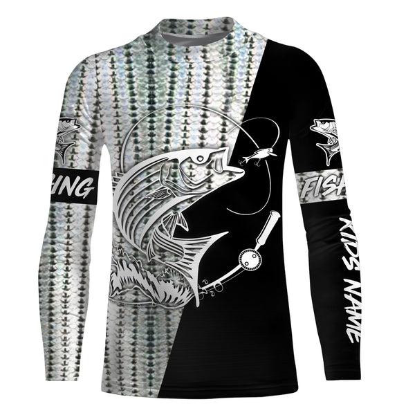 Striped bass fishing tattoo scales Custome Name striper black Fishing Jerseys Performance UV Protection UPF 30+ fishing Shirts - NQS2443