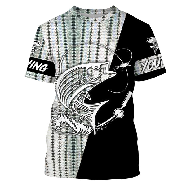 Striped bass fishing tattoo scales Custome Name striper black Fishing Jerseys Performance UV Protection UPF 30+ fishing Shirts - NQS2443