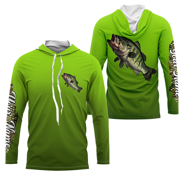 Largemouth bass fishing green scales Custom Name UV protection long sleeve fishing jersey NQS3143