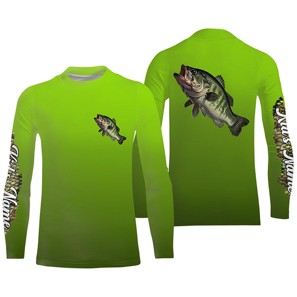 Largemouth bass fishing green scales Custom Name UV protection long sleeve fishing jersey NQS3143