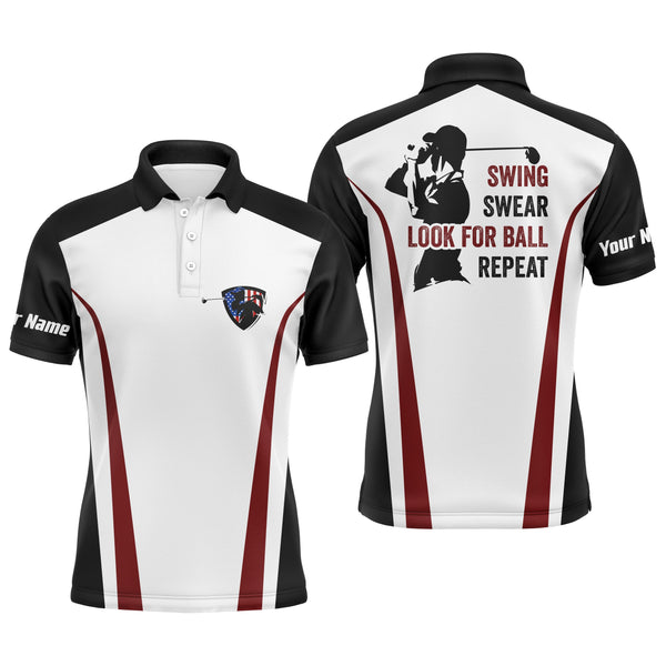 Swing swear look for ball repeat custom name funny black, white, red mens golf polo shirt NQS3887