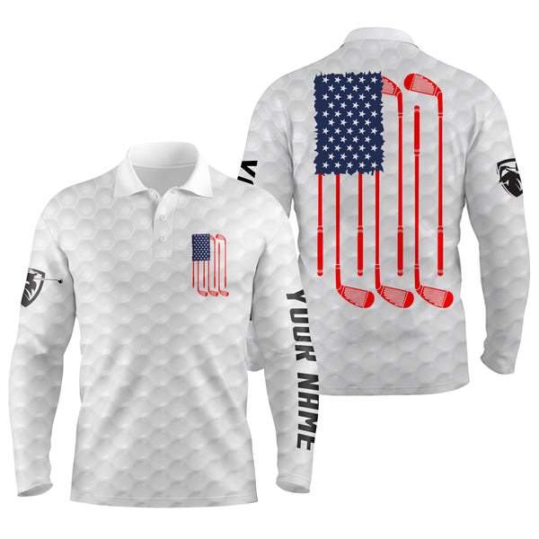 American flag white mens golf polo shirt personalized patriotic golf gift ideas for him NQS3420