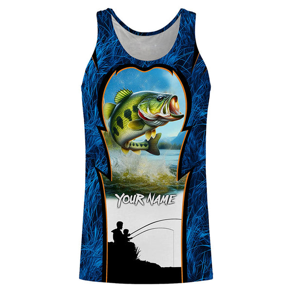 Bass Fishing Blue Camo Custome 3D All Over Printed Shirts, Personalized Fishing gift For Adult, Kid NQS597