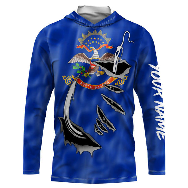 North Dakota Flag 3D Fish Hook UV Protection Custom Long Sleeve performance Fishing Shirts UPF 30+ - IPHW501