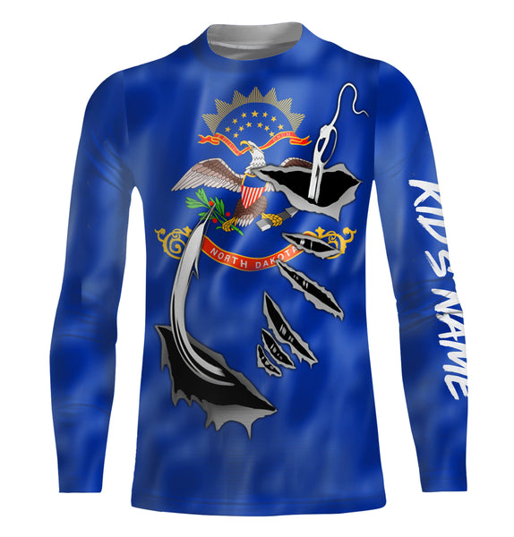 North Dakota Flag 3D Fish Hook UV Protection Custom Long Sleeve performance Fishing Shirts UPF 30+ - IPHW501