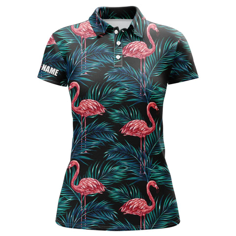 Womens golf polo shirts flamingo golf shirt tropical palm leaves pattern custom team golf polo shirts NQS4839