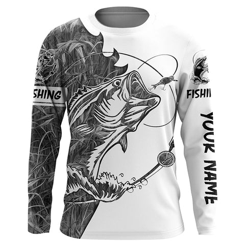 Gray camo Largemouth Bass fishing Long Sleeve Custom fishing shirts for men, women, Kid NQS2333
