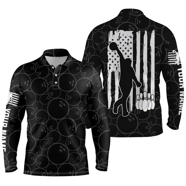 American flag patriotic black bowling pattern custom bowling polo shirts for men, team bowling jerseys NQS4700