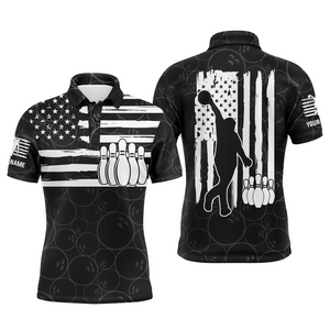 American flag patriotic black bowling pattern custom bowling polo shirts for men, team bowling jerseys NQS4700