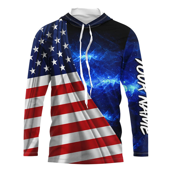 American Flag Universe patriotic Custom name blue galaxy UV protection long sleeve Shirts NQS5409