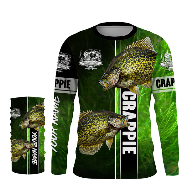 Crappie fishing green shirt Custom name UV Long Sleeve Fishing Shirts, fishing gifts for men, women, kid NQS1612