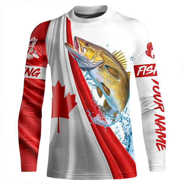 Canadian flag patriotic Walleye fishing Custom Name 3D Fishing Shirts UV Protection Gift For Fisherman NQS5171