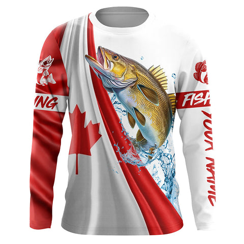 Canadian flag patriotic Walleye fishing Custom Name 3D Fishing Shirts UV Protection Gift For Fisherman NQS5171