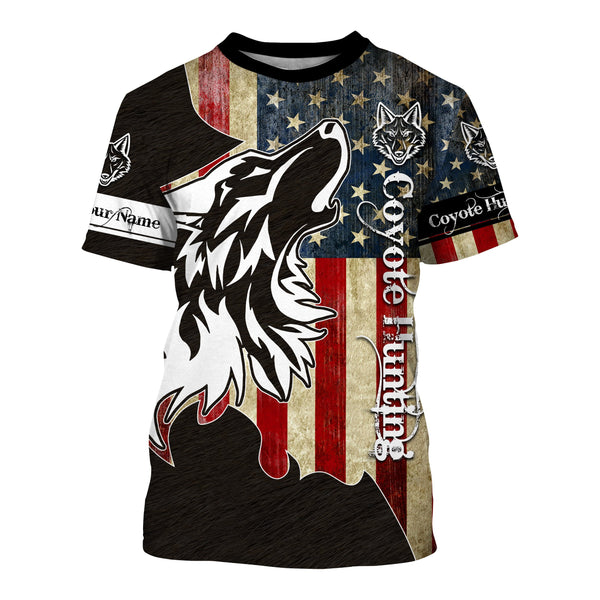 Coyote Hunting Camo American flag patriotic coyote tattoo hunting clothes Customize Name 3D All Over Printed Shirts gift For coyote Hunters NQS1406