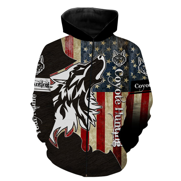 Coyote Hunting Camo American flag patriotic coyote tattoo hunting clothes Customize Name 3D All Over Printed Shirts gift For coyote Hunters NQS1406