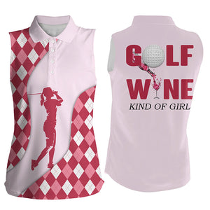 Sleeveless polo golf shirts for women Golf & wine kind of girl argyle plaid golf shirt for wine lovers NQS5183