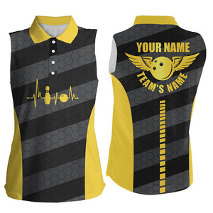 Women bowling sleeveless polo shirts custom bowling team shirts for bowlers, bowling jerseys | Yellow NQS5185