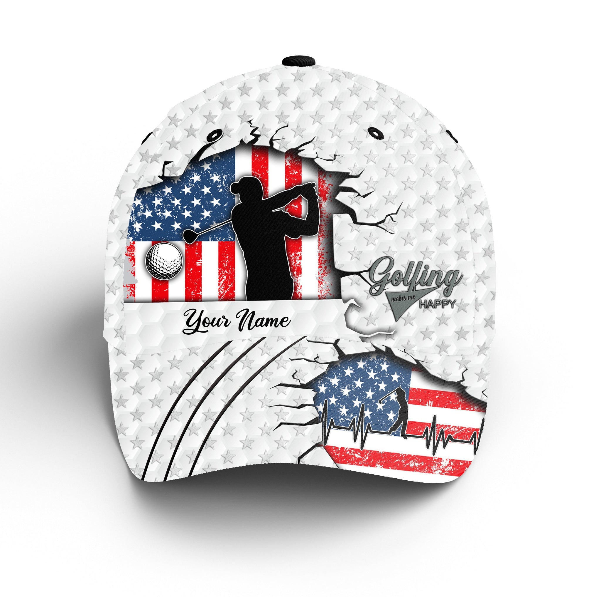 Golfing makes me happy custom name American flag golf hat Unisex baseb –  Myfihu